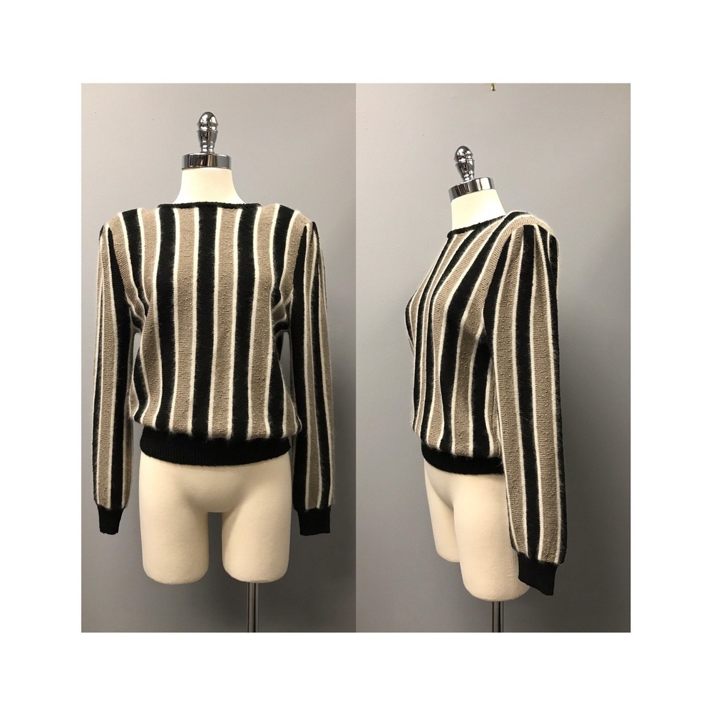 vintage 1980s striped sweater‎ M retro petite 80s - Picture 2 of 7